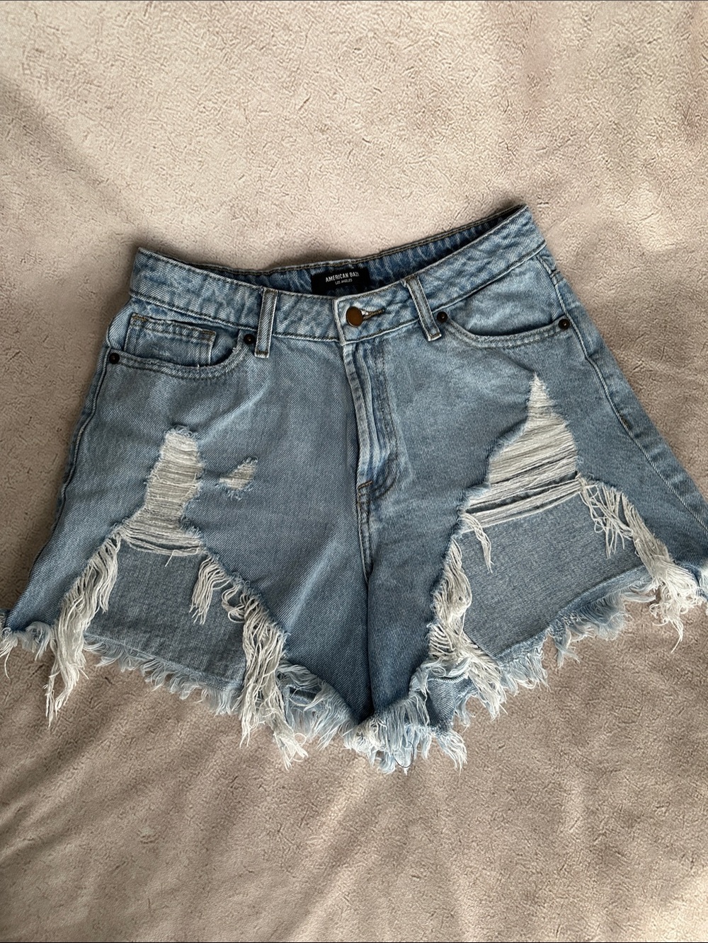 American Bazi Light Wash Distressed High Waist Denim Shorts